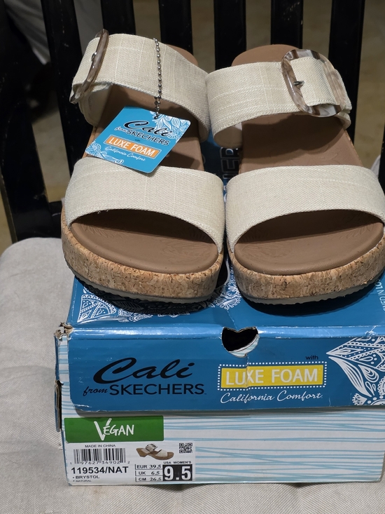 Skechers Shoes - Skechers Women's Natural Linen Double-Band Cork Platform Sandalsne New Size 9.5